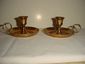 Vintage Brass Candle Holders With Saucer and Finger Handle a Pair